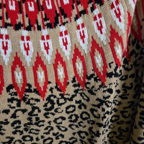 Charter Club Leopard Red Gold Fairisle Cotton Blend Pullover Sweater Size L - Picture 6 of 9